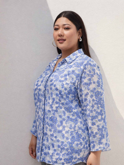 Blue Floral Flared Sleeves Regular Shirt