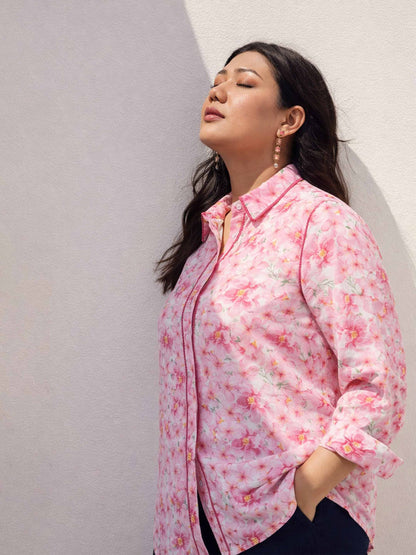Pink Floral Flared Sleeves Regular Shirt