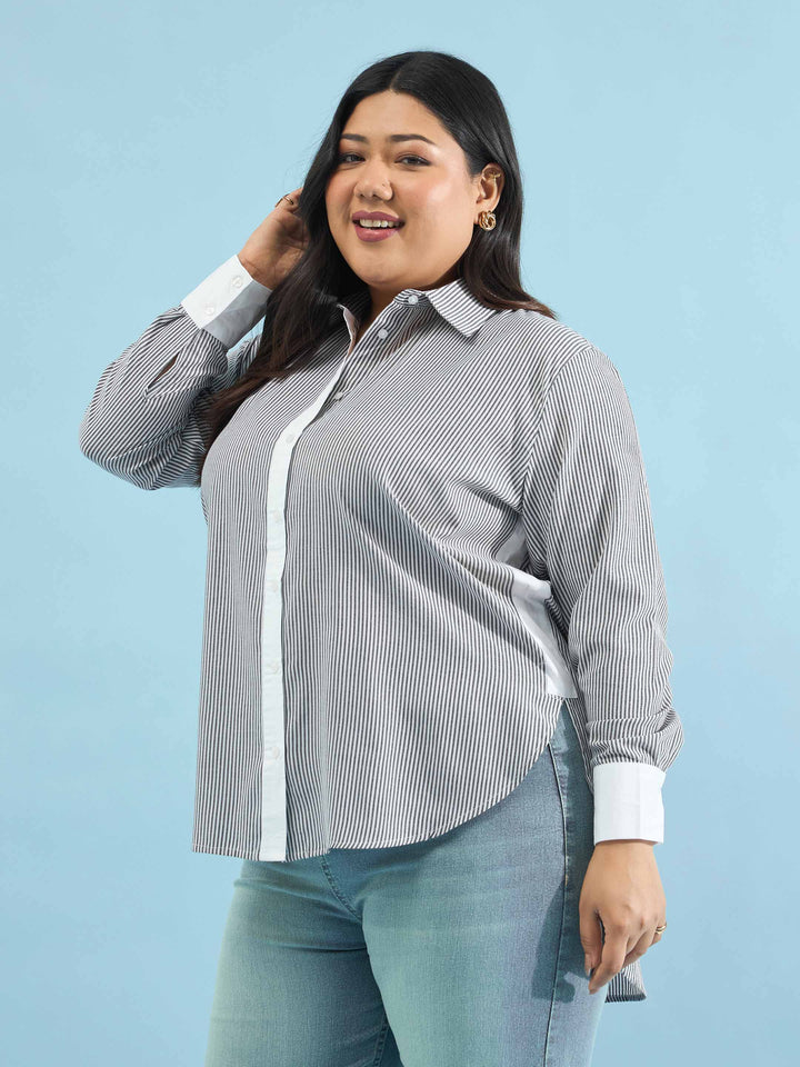 Black Stripes High-Low Shirt