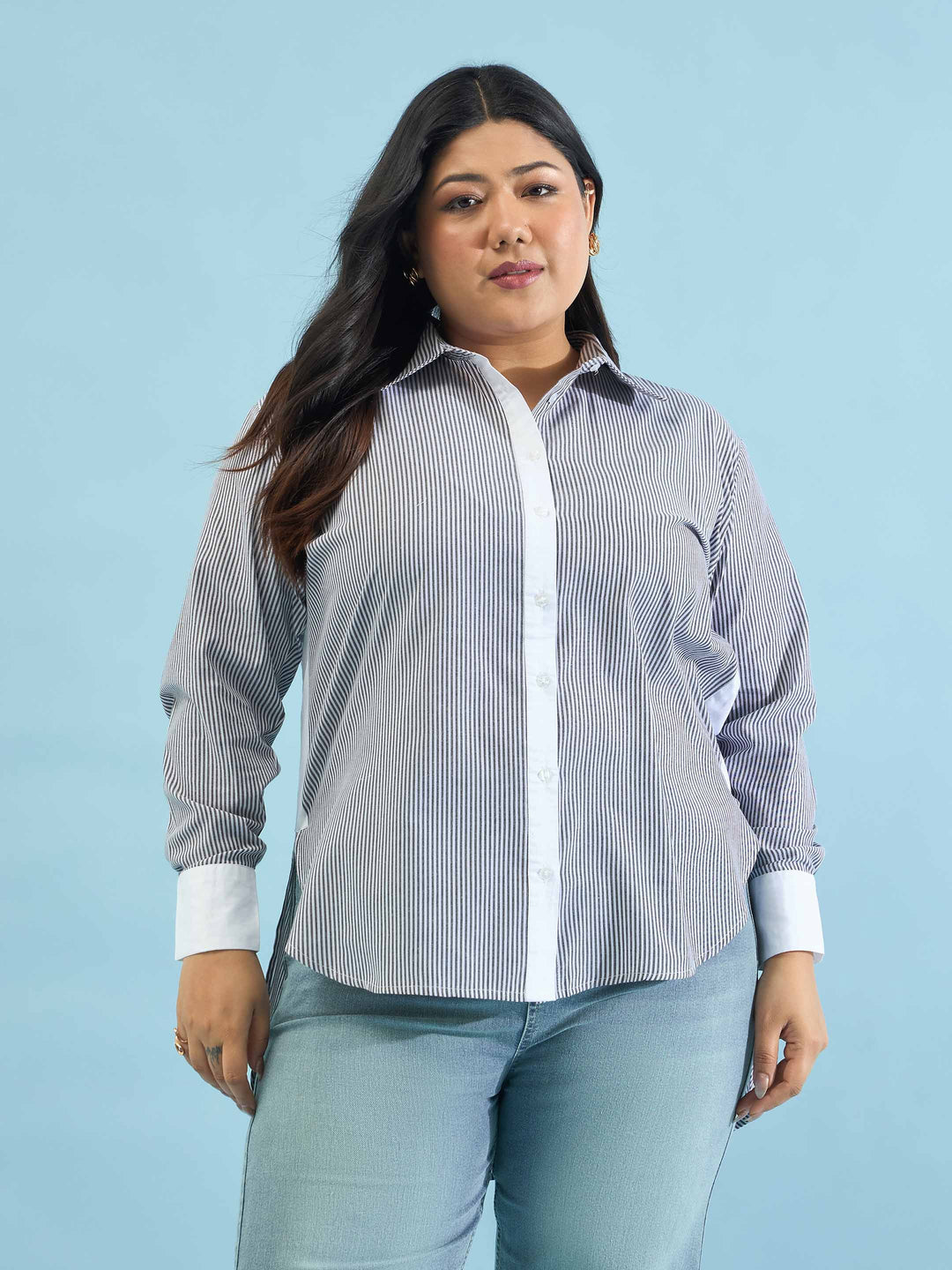 Black Stripes High-Low Shirt