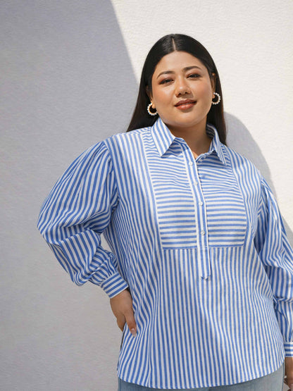 Navy Stripes Front Yoke Detail Regular Shirt