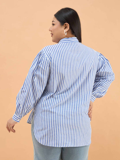Navy Stripes Front Yoke Detail Regular Shirt