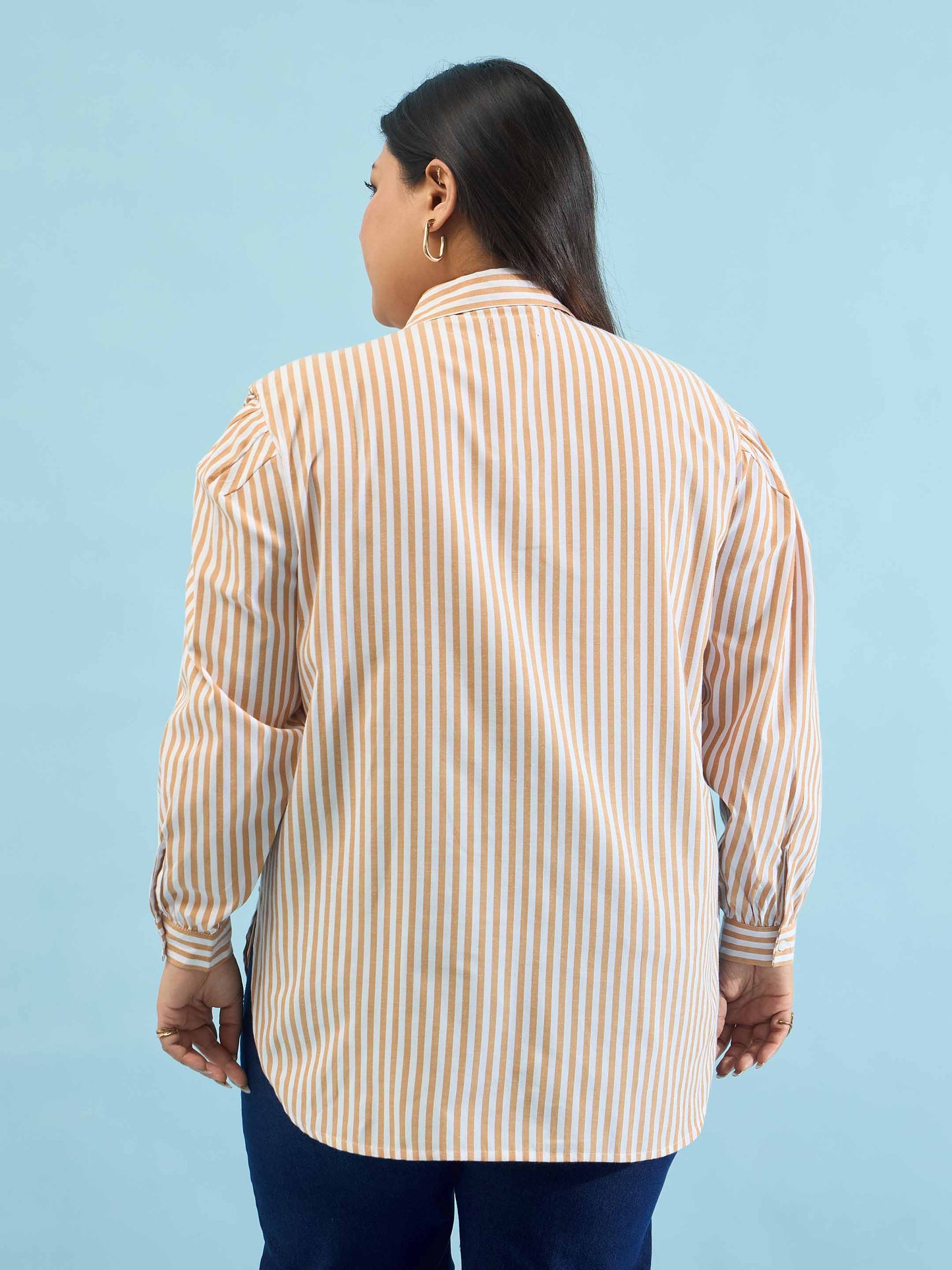 Brown Stripes Front Yoke Detail Regular Shirt