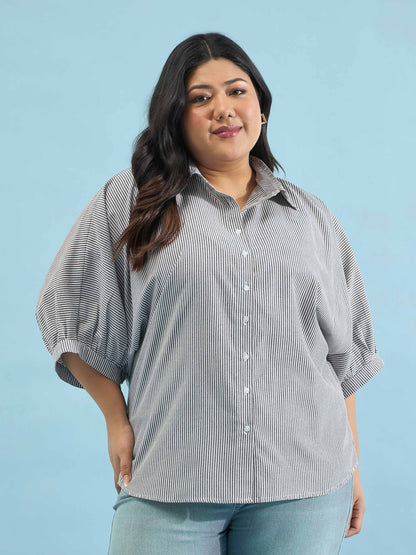 Black Stripes Kimono Sleeves Regular Shirt