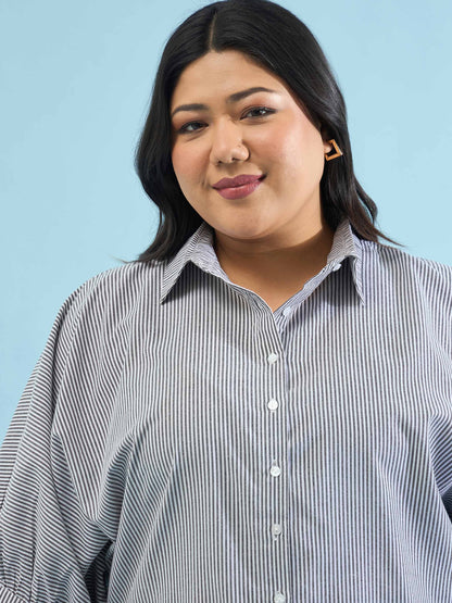 Black Stripes Kimono Sleeves Regular Shirt