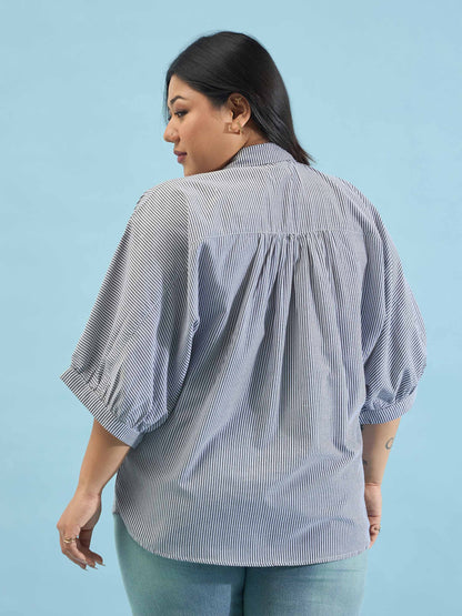 Black Stripes Kimono Sleeves Regular Shirt