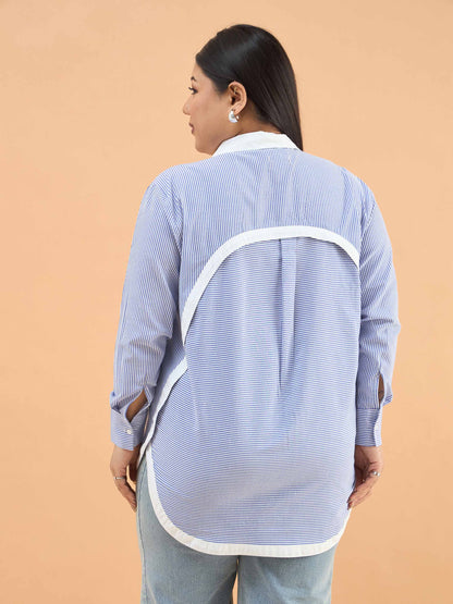 Blue Stripes Back Design Hi-Low Shirt