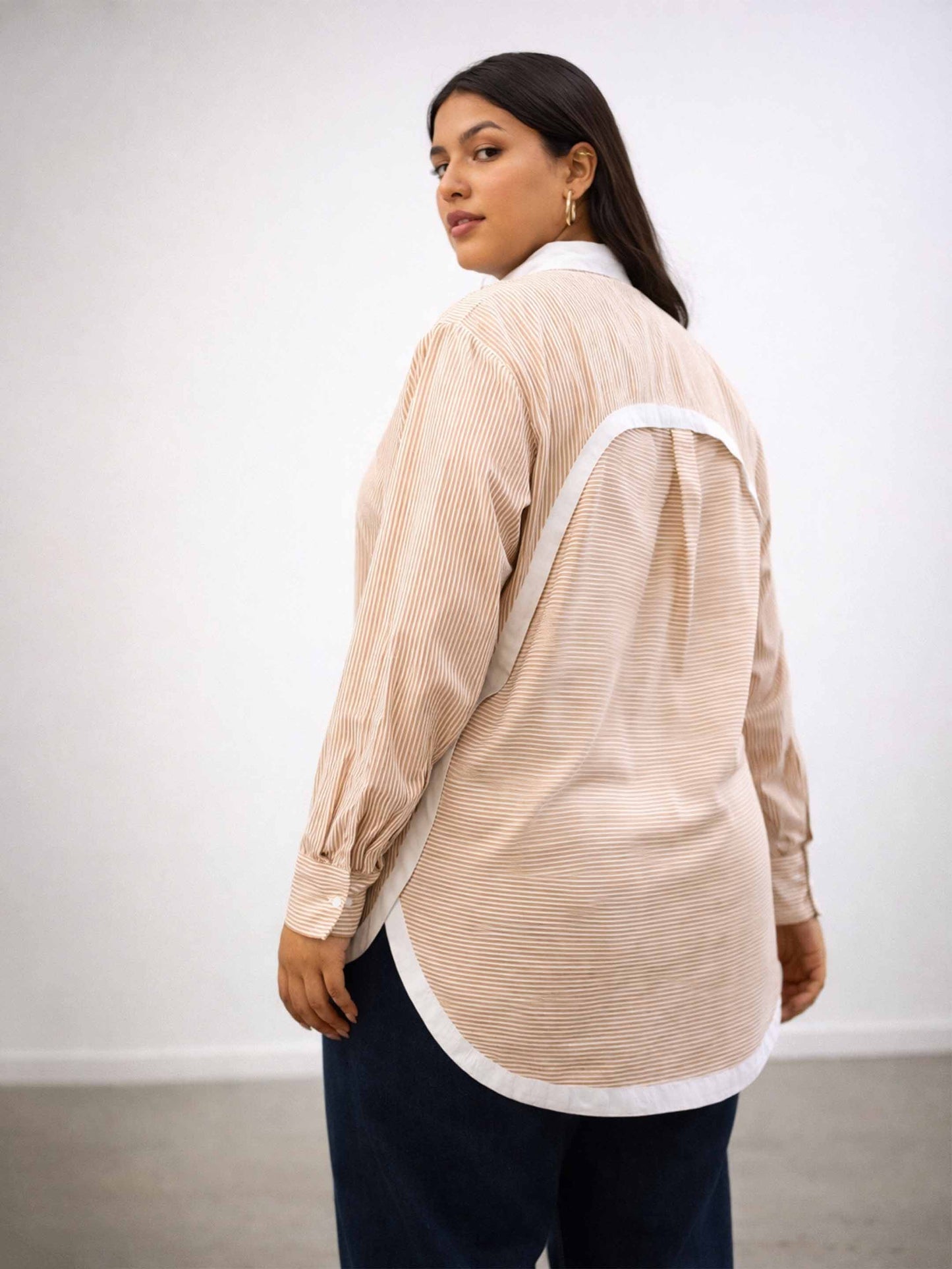 Beige Stripes Back Design Hi-Low Shirt