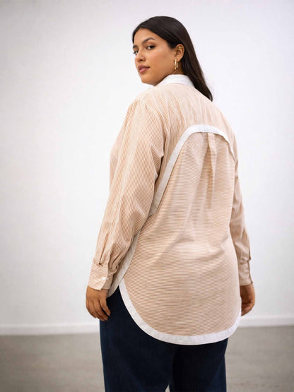 Beige Stripes Back Design Hi-Low Shirt