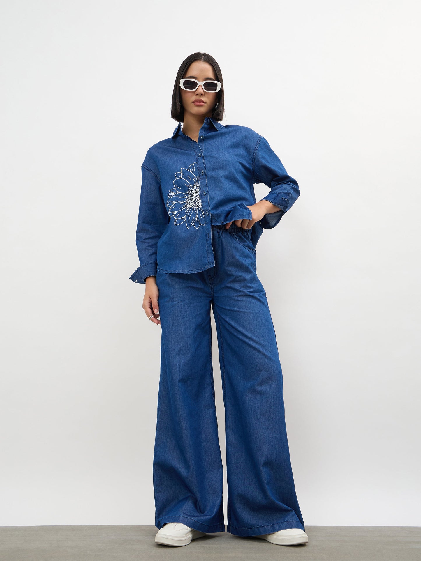 Navy Embroidered Oversize Shirt