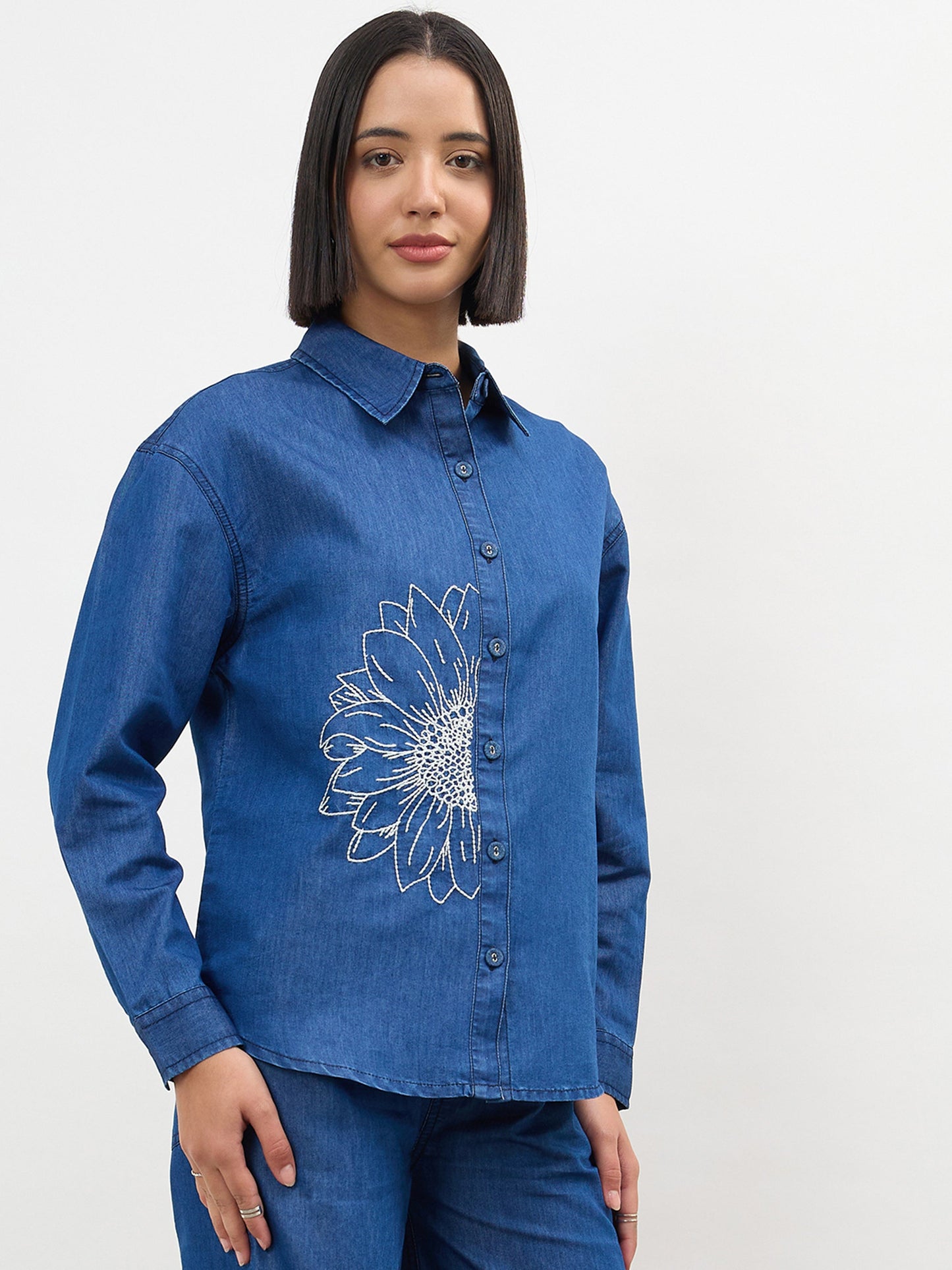 Navy Embroidered Oversize Shirt