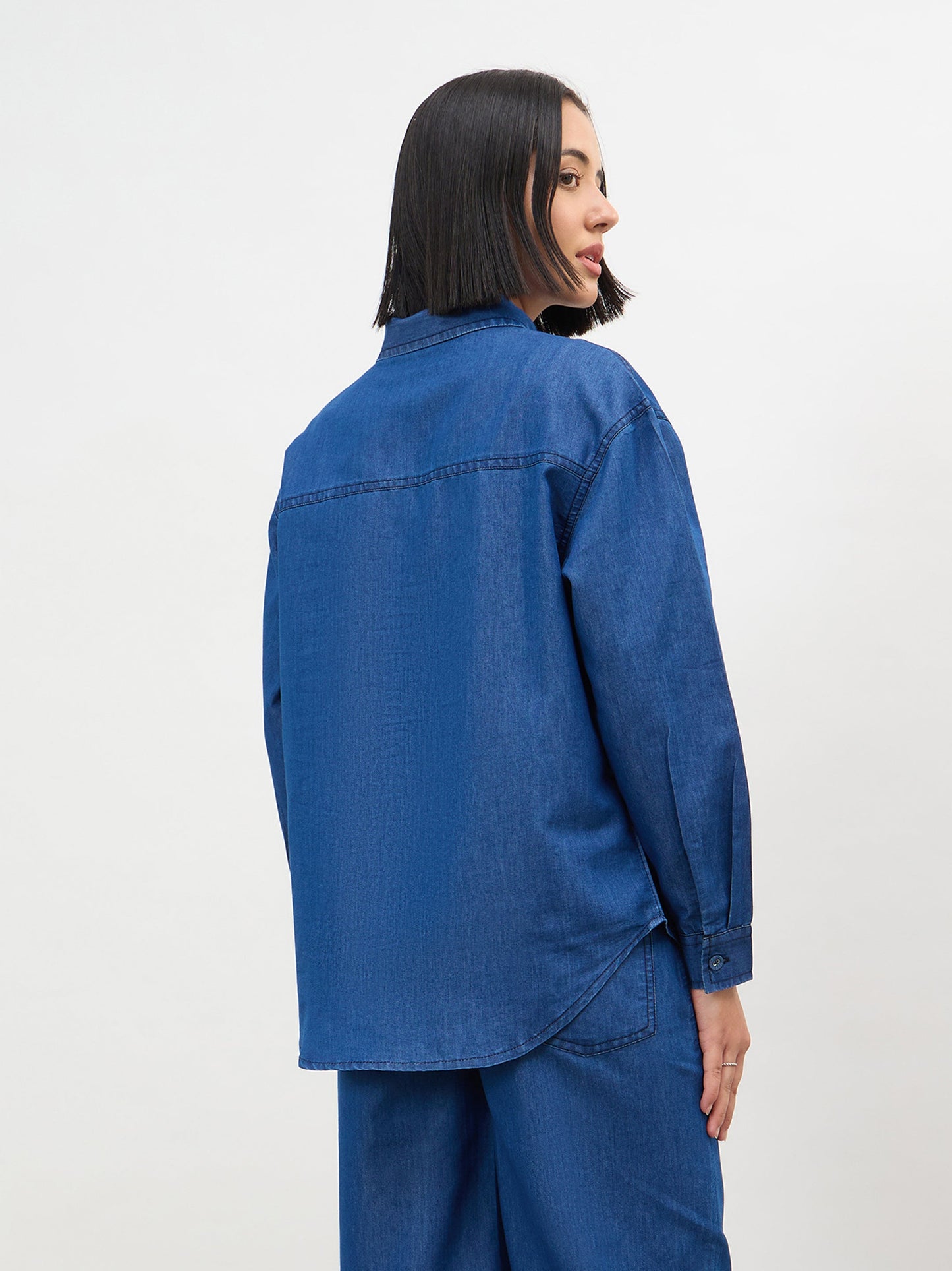 Navy Embroidered Oversize Shirt