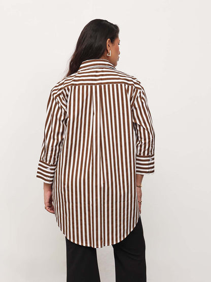 Brown Stripe High-Low Regular Shirt