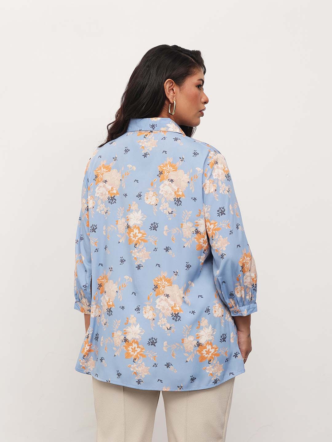 Blue Floral Front Button Regular Shirt
