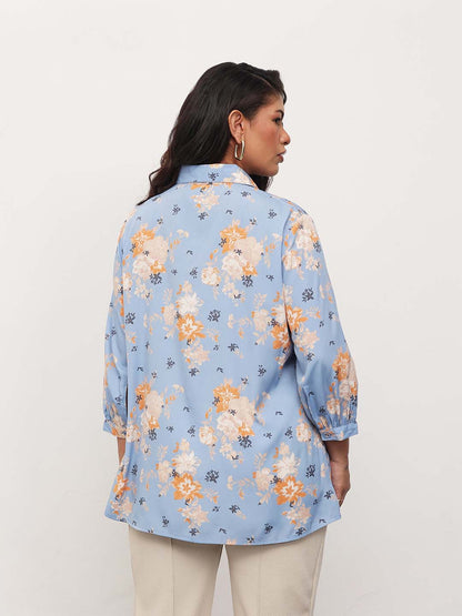 Blue Floral Front Button Regular Shirt