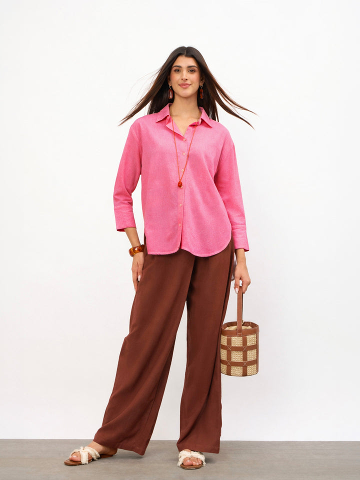 Pink Linen High-Low Oversize Shirt