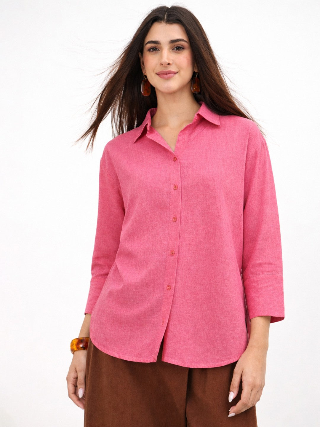 Pink Linen High-Low Oversize Shirt