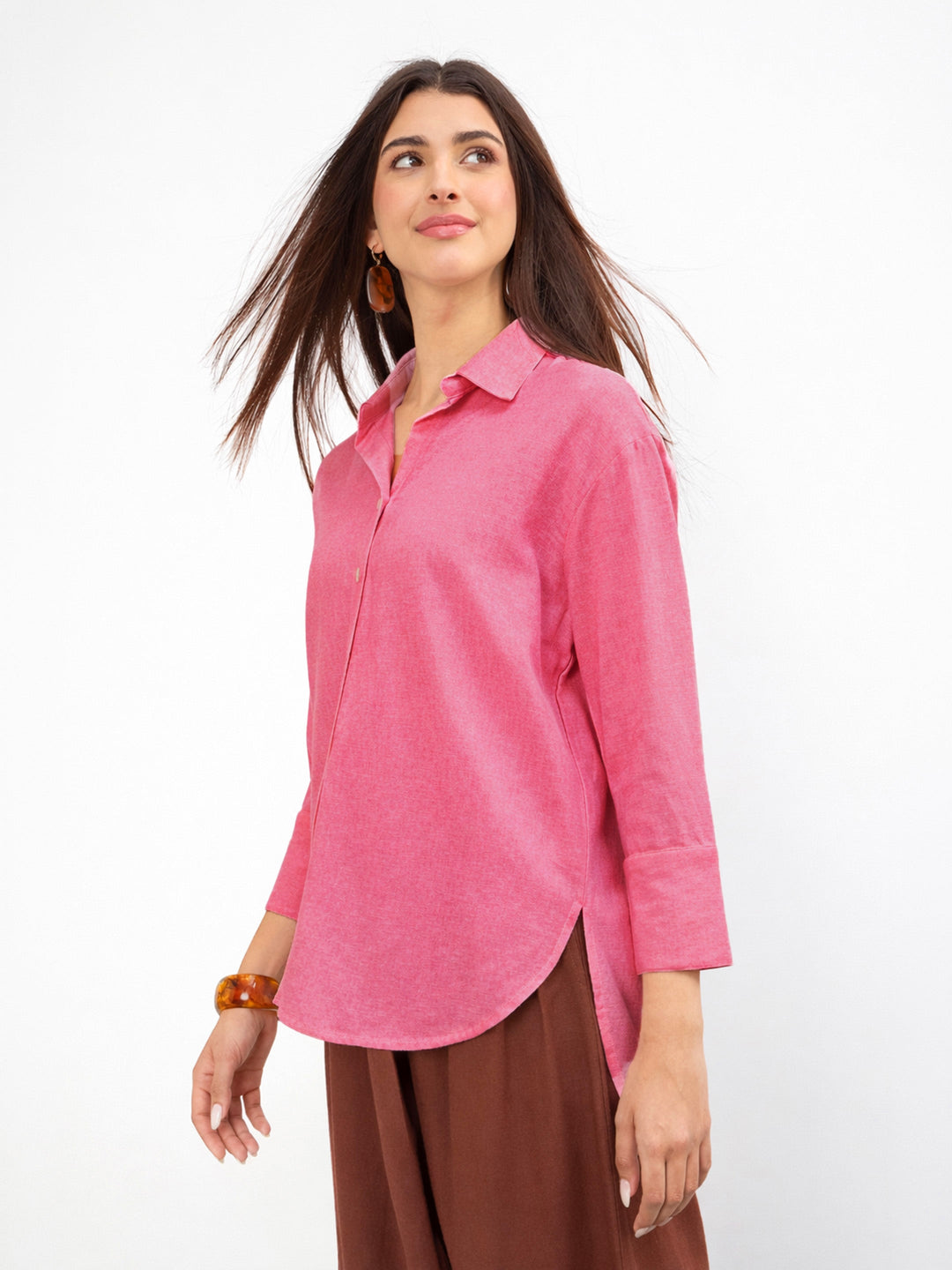 Pink Linen High-Low Oversize Shirt
