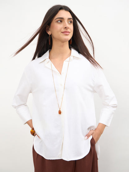 White Linen High-Low Oversize Shirt