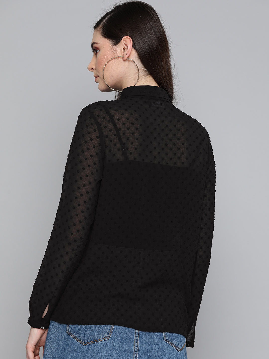 Black Dobby Sheer Boxy Shirt
