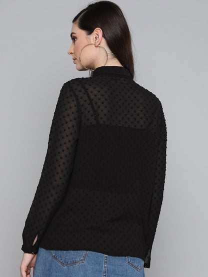 Black Dobby Sheer Boxy Shirt