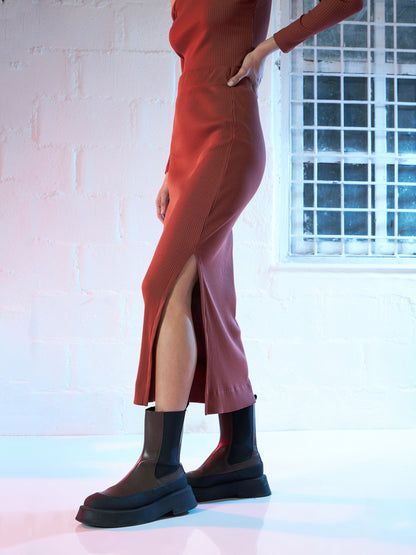 Rust Side Slit Pencil Skirt