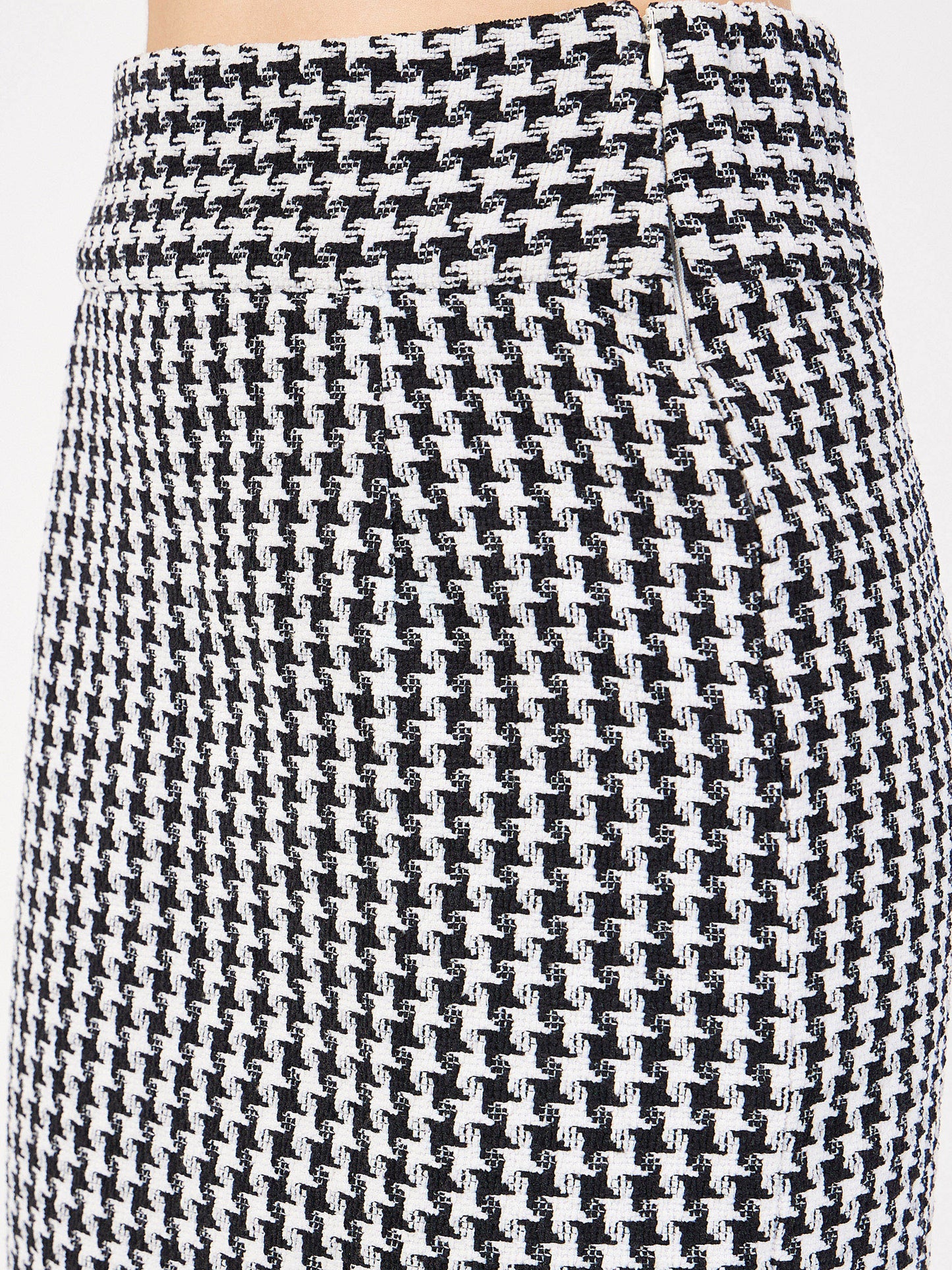 Black Geometrical Jacquard Tweed Pencil Skirt