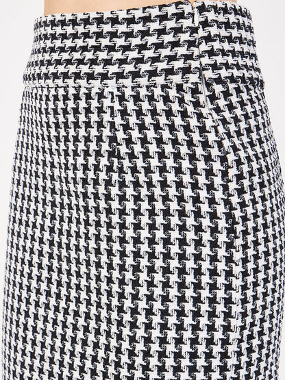 Black Geometrical Jacquard Tweed Pencil Skirt