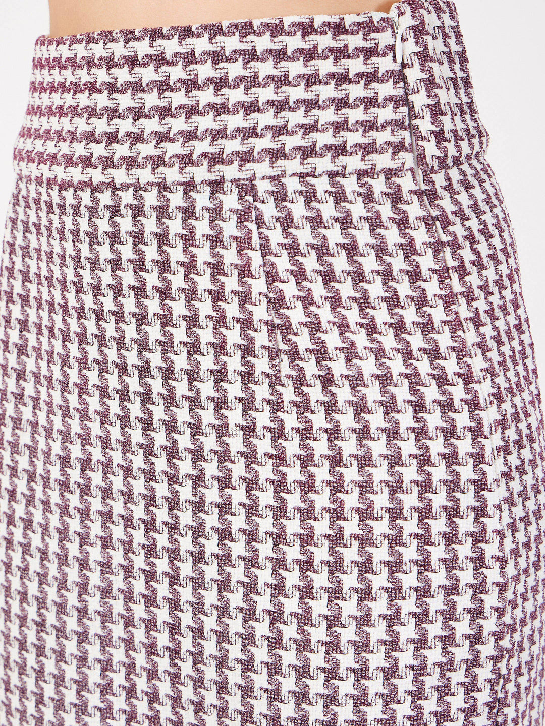 Burgundy Geometrical Jacquard Tweed Pencil Skirt