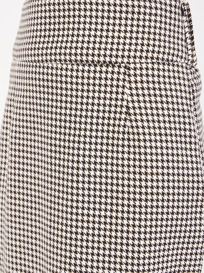 Women Black Houndstooth Jacquard Tweed Pencil Skirt