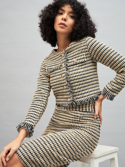 Off-White Check Jacquard Tweed Pencil Skirt