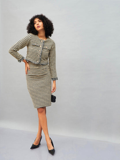 Off-White Check Jacquard Tweed Pencil Skirt