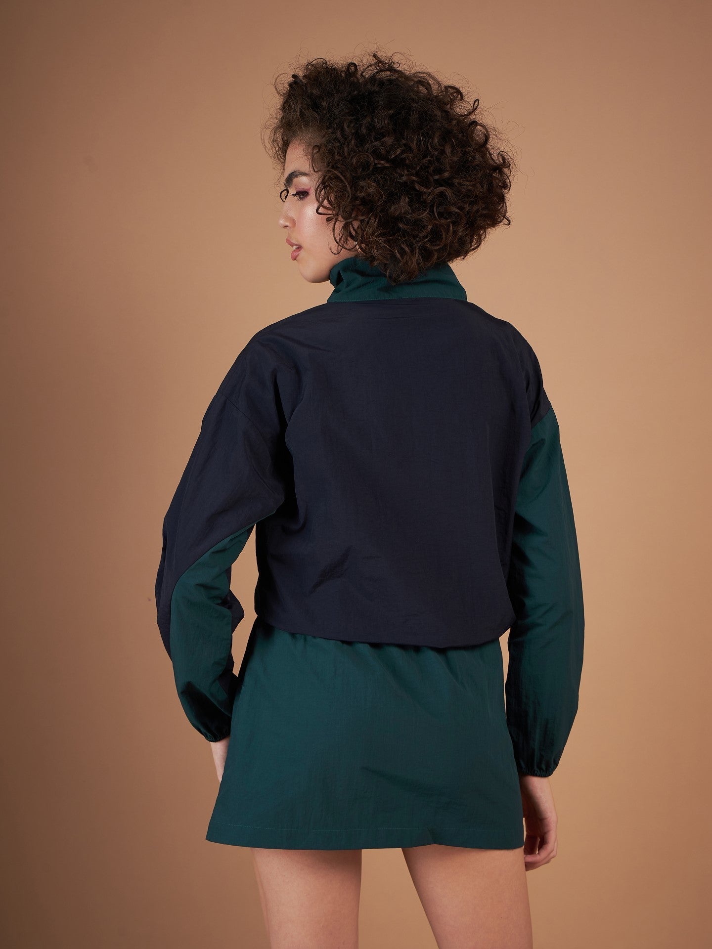 Green Front Zipper Parachute Mini Skirt