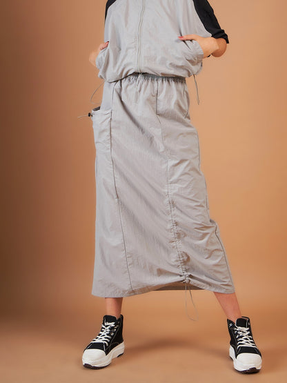 Light Grey Side Ruched Parachute Skirt