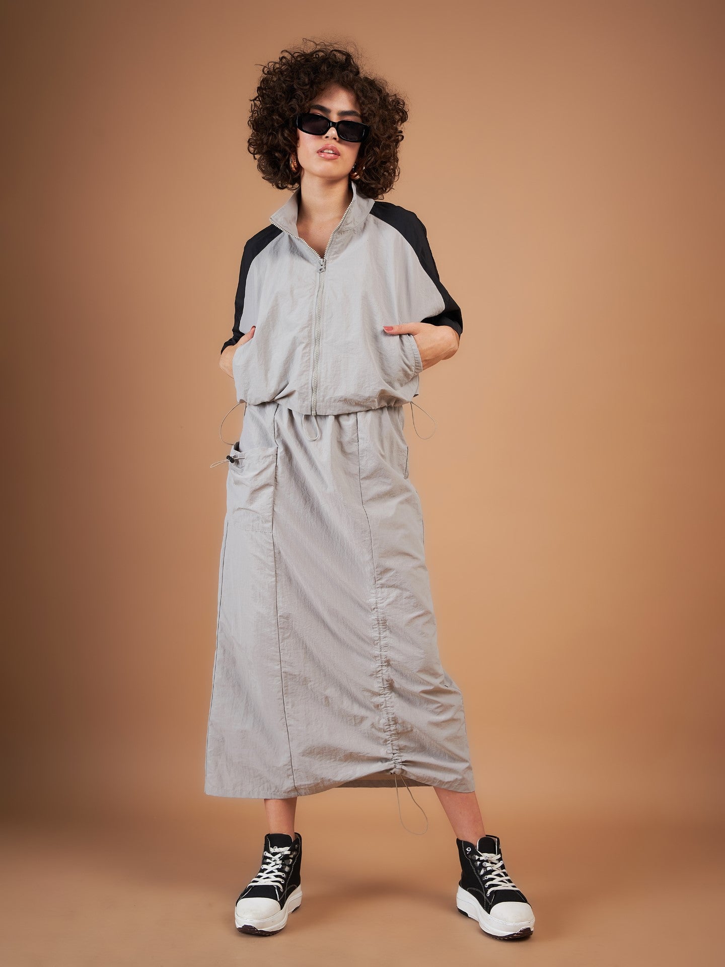 Light Grey Side Ruched Parachute Skirt