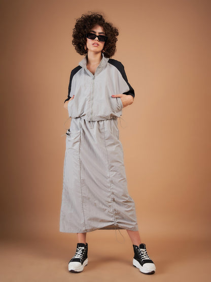 Light Grey Side Ruched Parachute Skirt