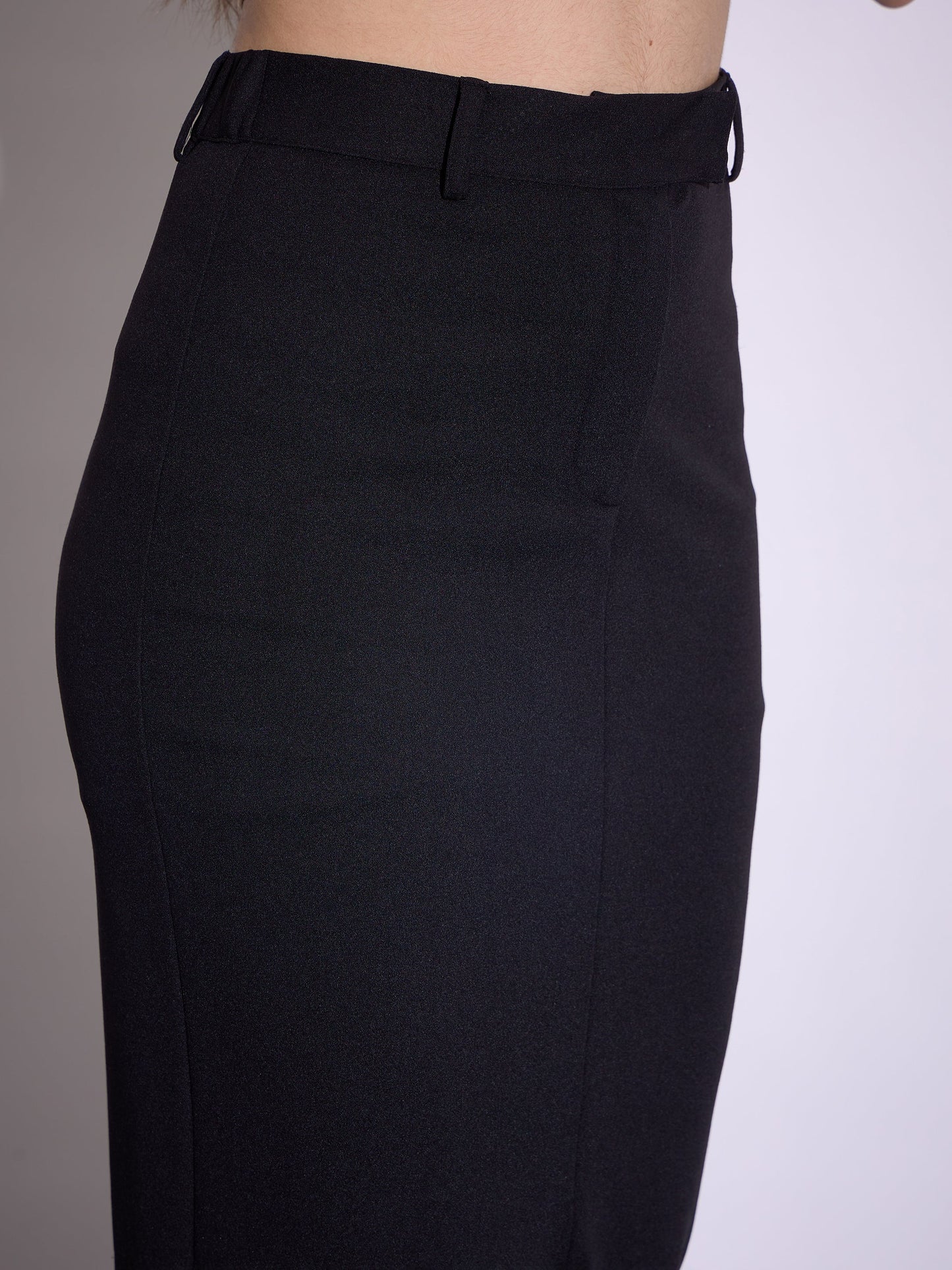 Black Front Slit Midi Skirt