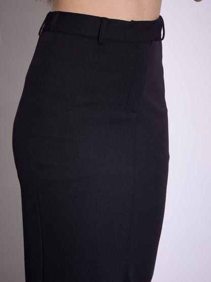 Black Front Slit Midi Skirt
