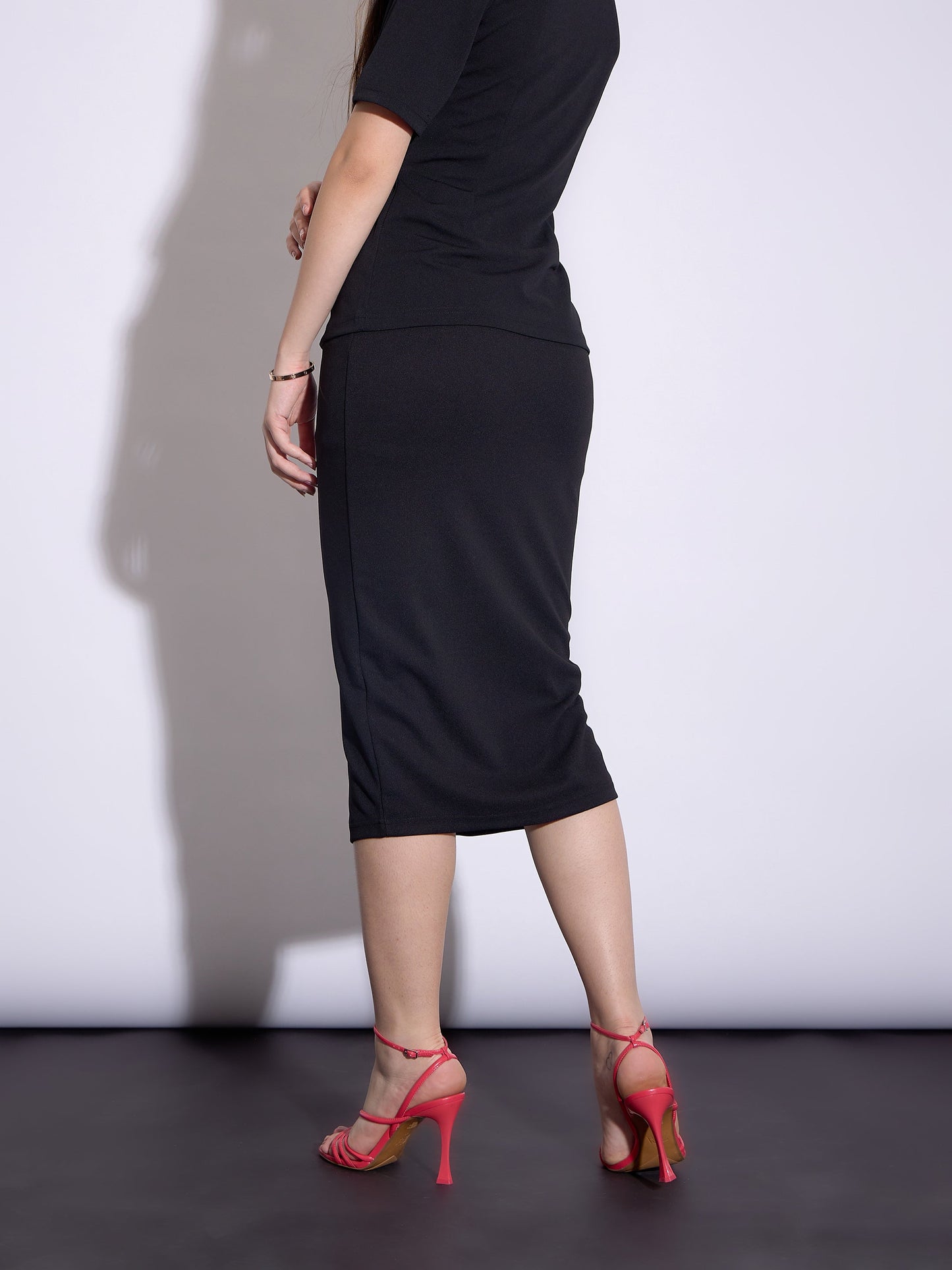 Black Front Slit Midi Skirt