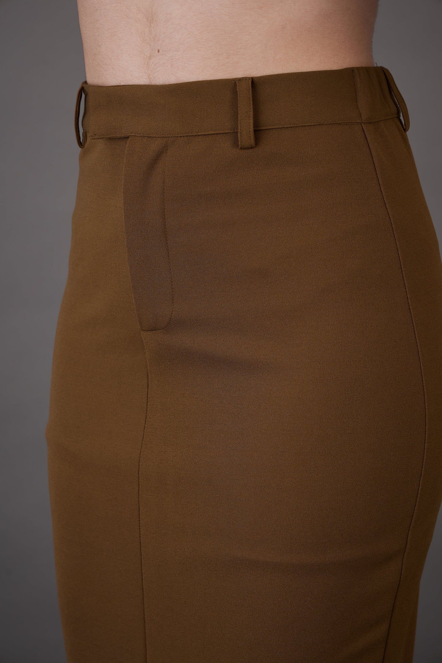 Brown Front Slit Midi Skirt