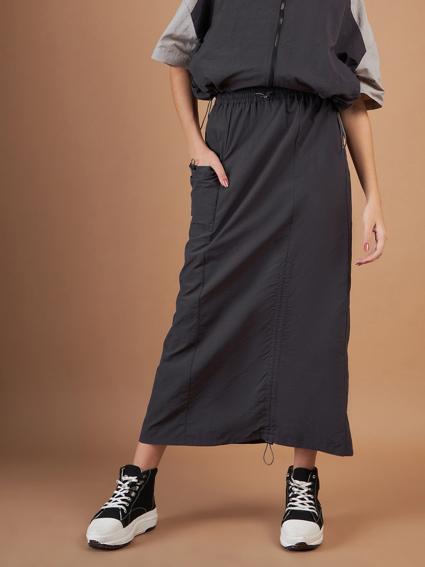 Dark Grey Side Ruched Parachute Skirt