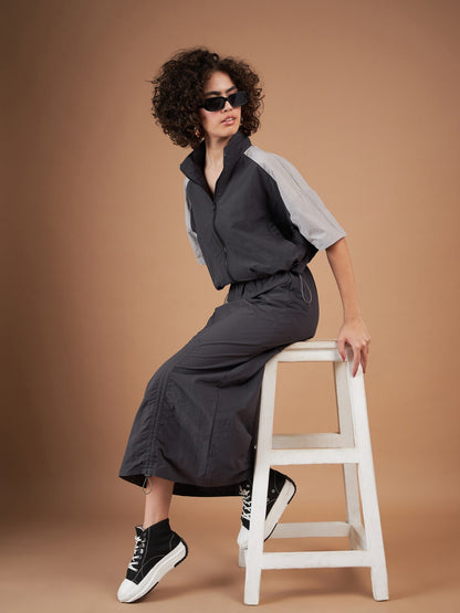 Dark Grey Side Ruched Parachute Skirt
