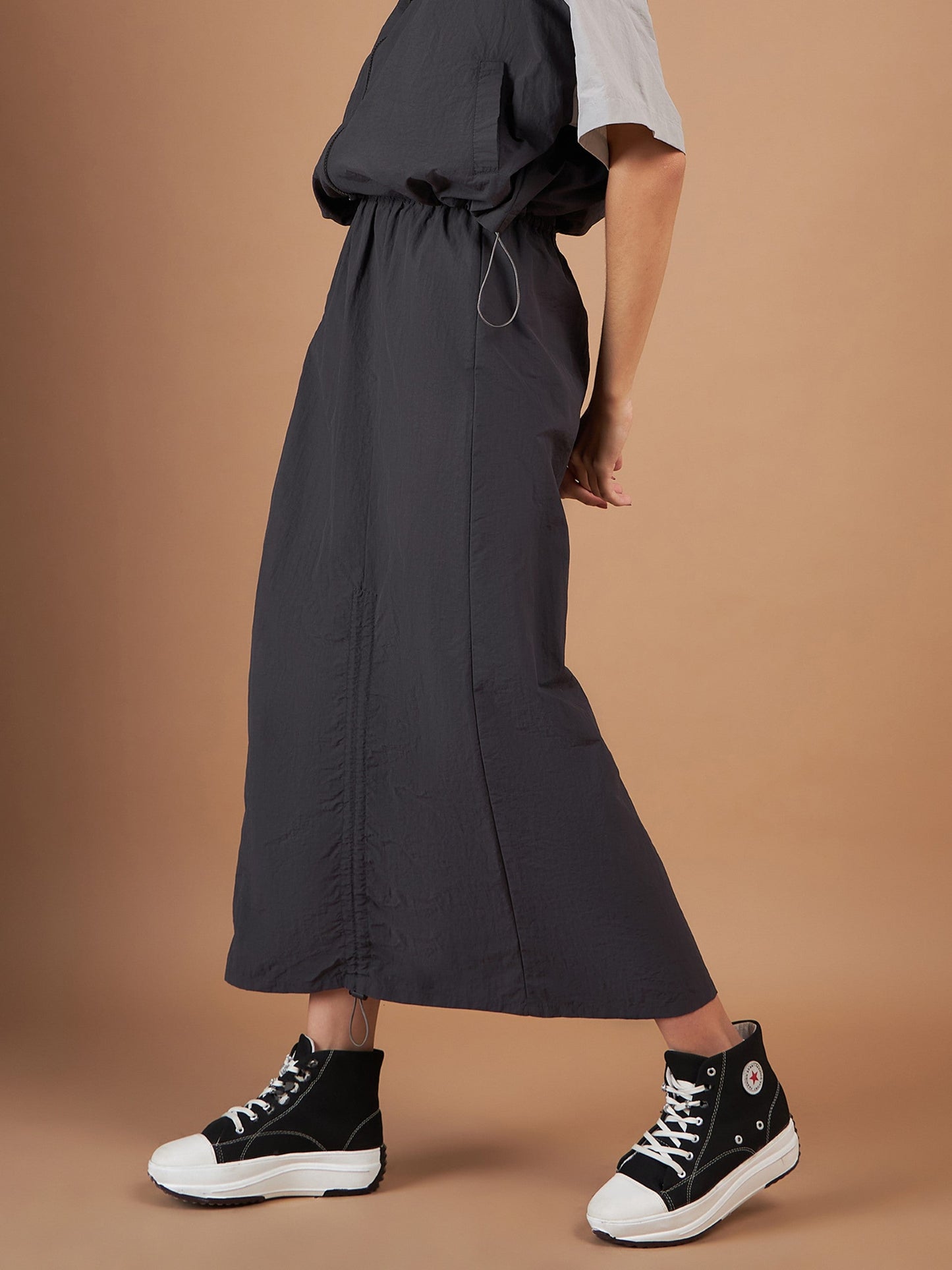 Dark Grey Side Ruched Parachute Skirt