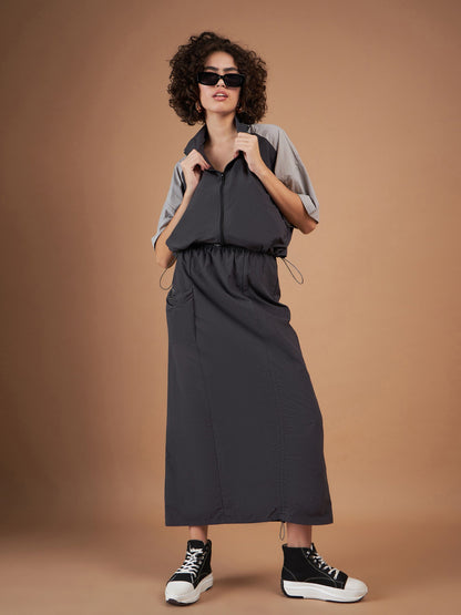 Dark Grey Side Ruched Parachute Skirt
