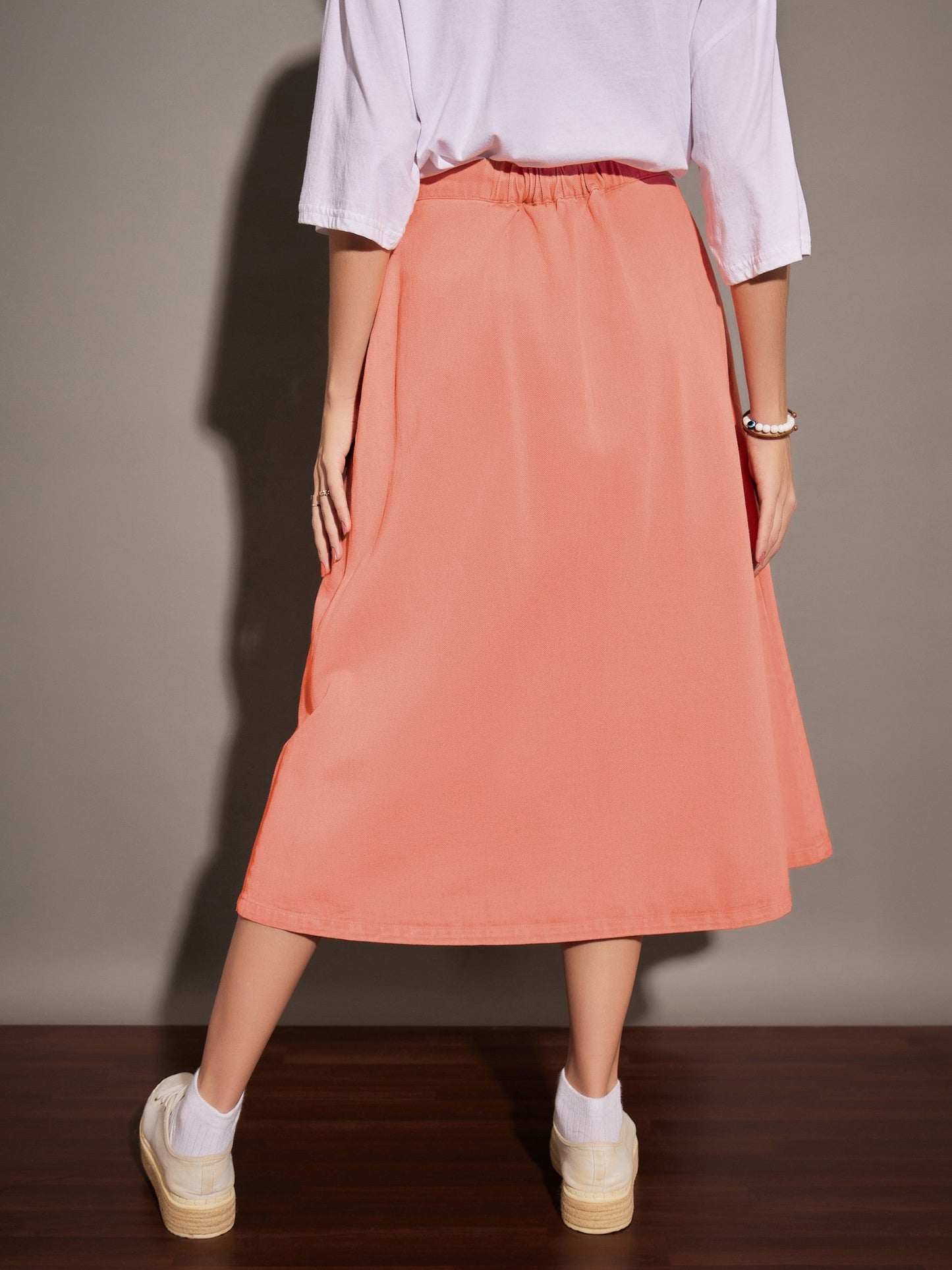 Orange Washed Denim A-Line Skirt