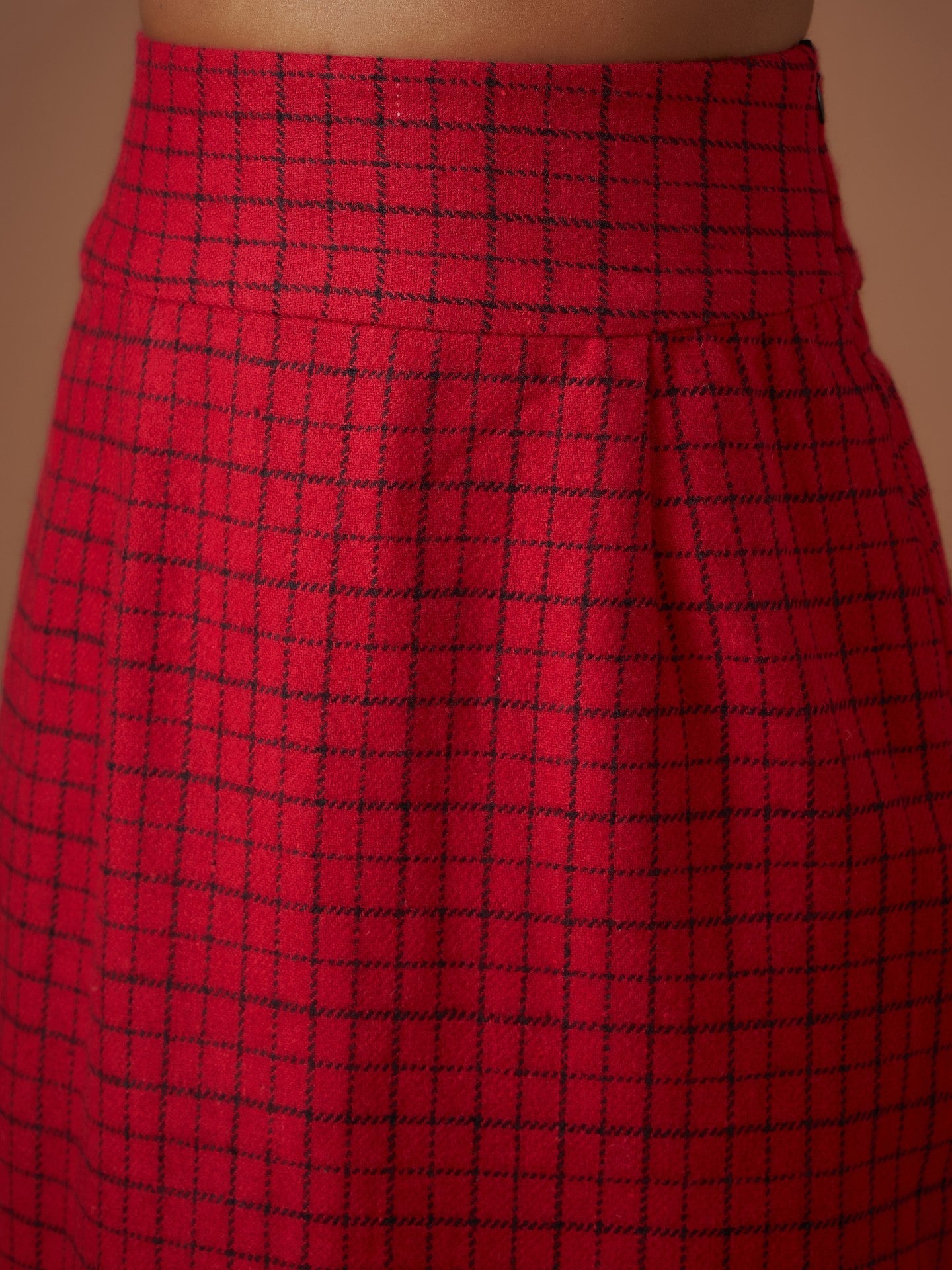 Red Check Jacquard Tweed Pencil Skirt
