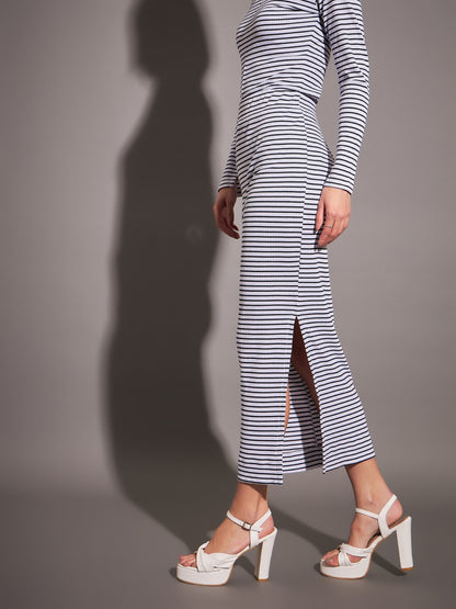 Black & White Striped Rib Pencil Skirt
