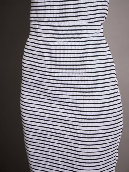 Black & White Striped Rib Pencil Skirt