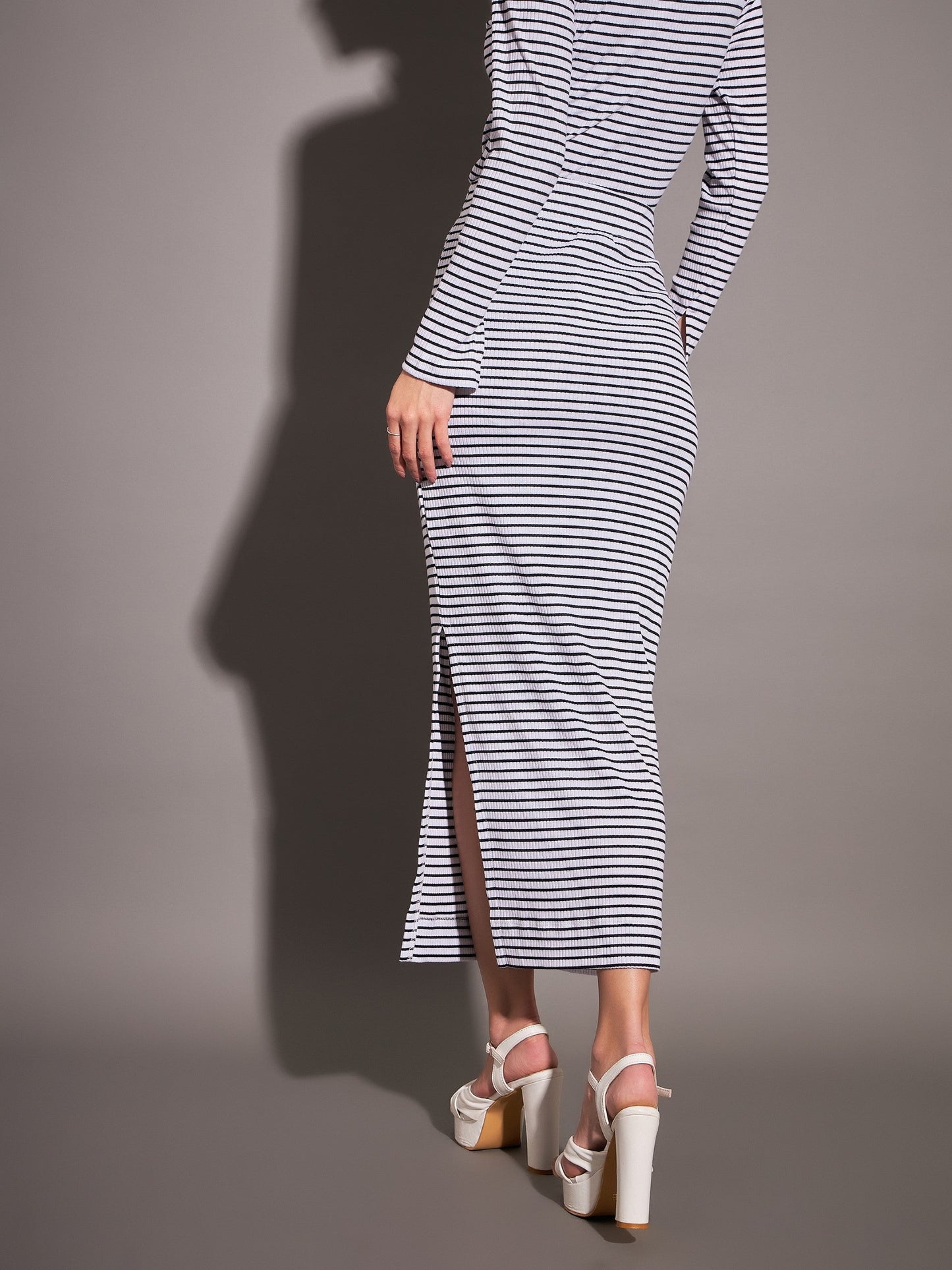 Black & White Striped Rib Pencil Skirt