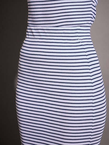 Navy & White Striped Rib Pencil Skirt